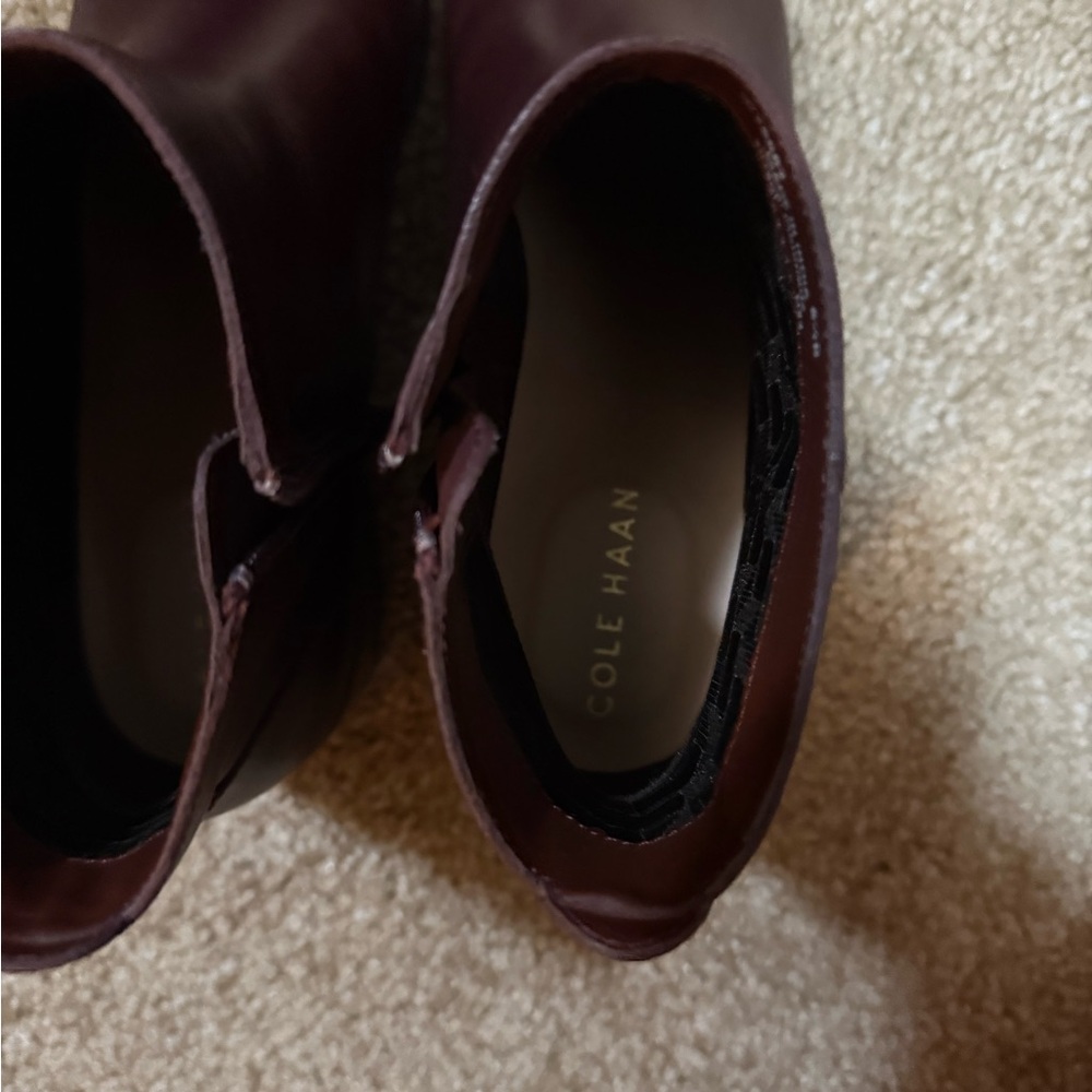 Cole Haan Holis Buckle Burgundy Leather Ankle Booties - Picture 6 of 7